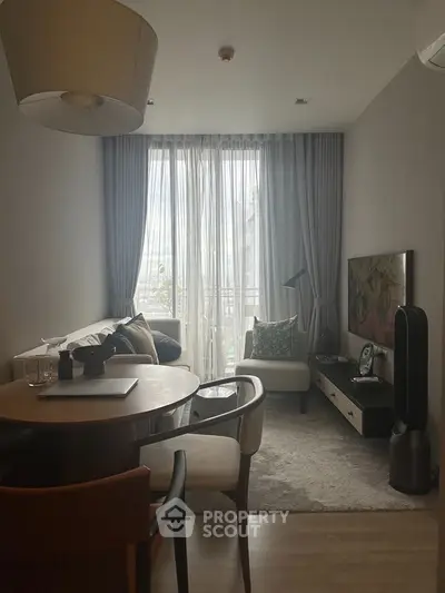 Cozy living room with modern decor and natural light