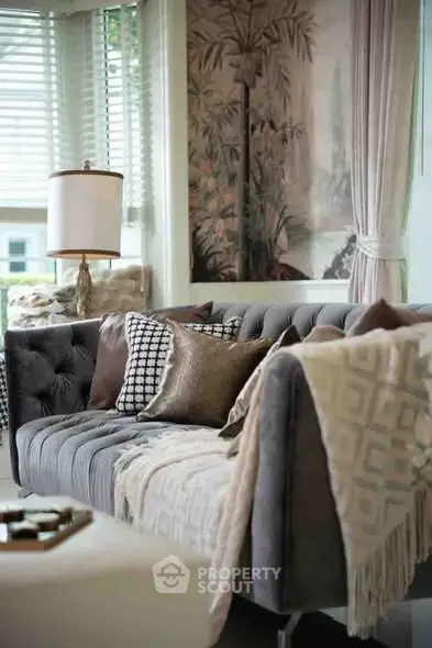 Elegant living room with plush sofa and stylish decor