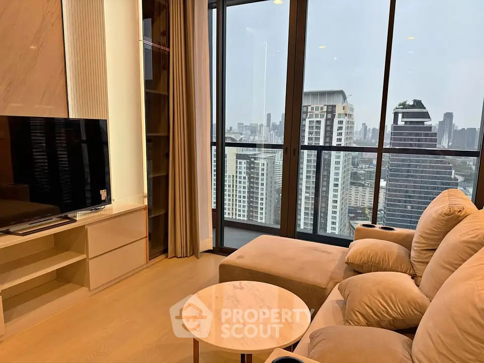 Luxurious living room with stunning city view and modern furnishings