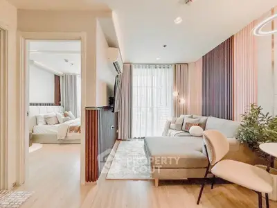 Modern living room with cozy sectional sofa and stylish decor