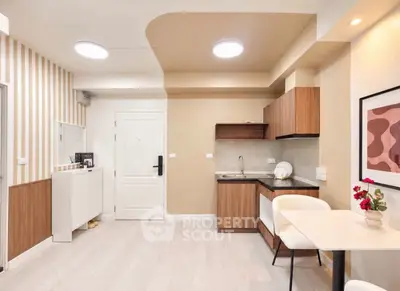 Modern kitchen with open layout and stylish decor in a cozy apartment