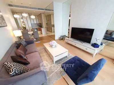 Luxurious modern living room with elegant decor and open kitchen layout