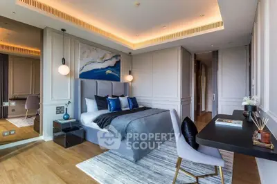 Luxurious modern bedroom with elegant decor and ambient lighting