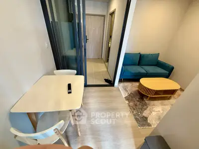 Modern compact living room with stylish furniture and open layout