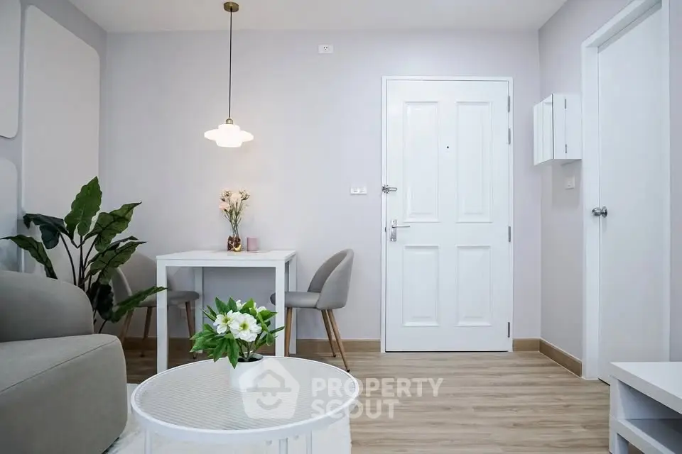 Modern living room with stylish decor and cozy seating area