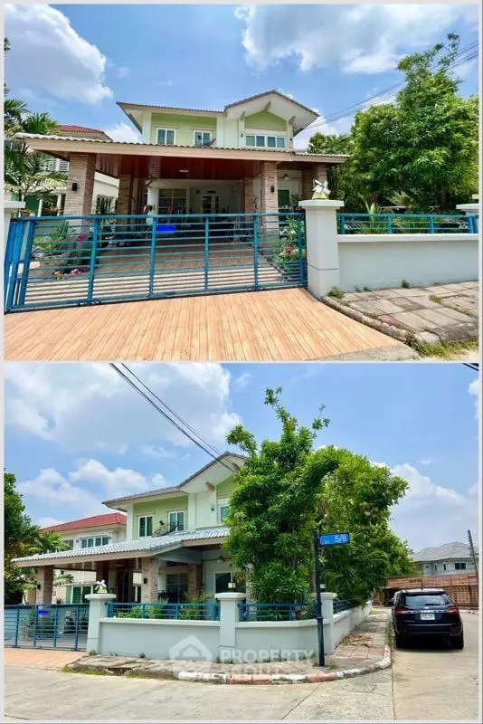Charming two-story house with spacious garden and modern exterior in a serene neighborhood.