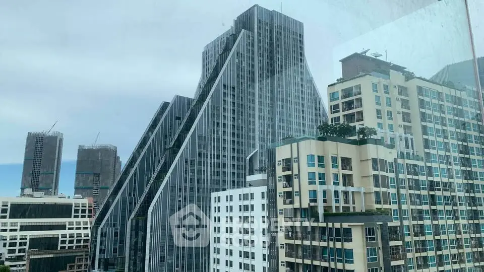 Stunning modern architecture of high-rise buildings with unique geometric design and lush rooftop gardens.