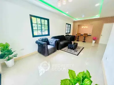 Spacious modern living room with stylish furniture and elegant lighting