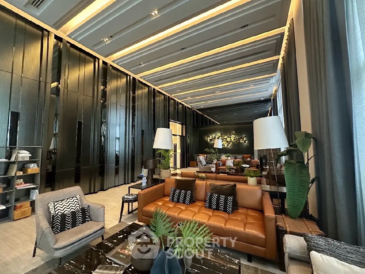 Luxurious modern living room with stylish decor and elegant lighting, perfect for sophisticated gatherings.