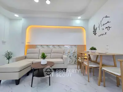 Modern living room with stylish decor and cozy seating area