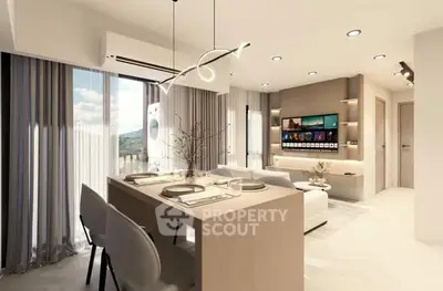 Modern open-plan living room with dining area and stylish decor