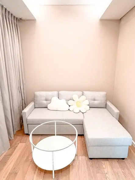 Cozy living room with modern sofa and stylish coffee table