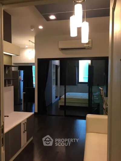 Modern apartment interior with sleek design and ambient lighting