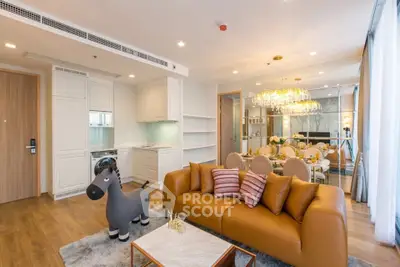 Luxurious living room with elegant decor and plush leather sofa