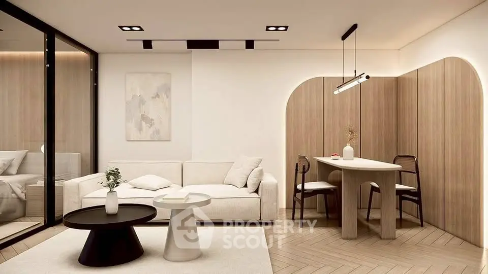 Modern living room with elegant decor and cozy dining area