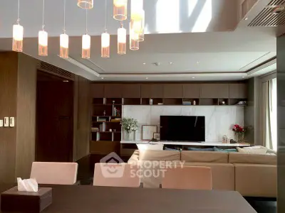 Luxurious modern living room with elegant lighting and stylish decor