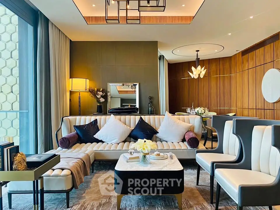 Luxurious modern living room with elegant decor and stylish furniture, perfect for sophisticated urban living.