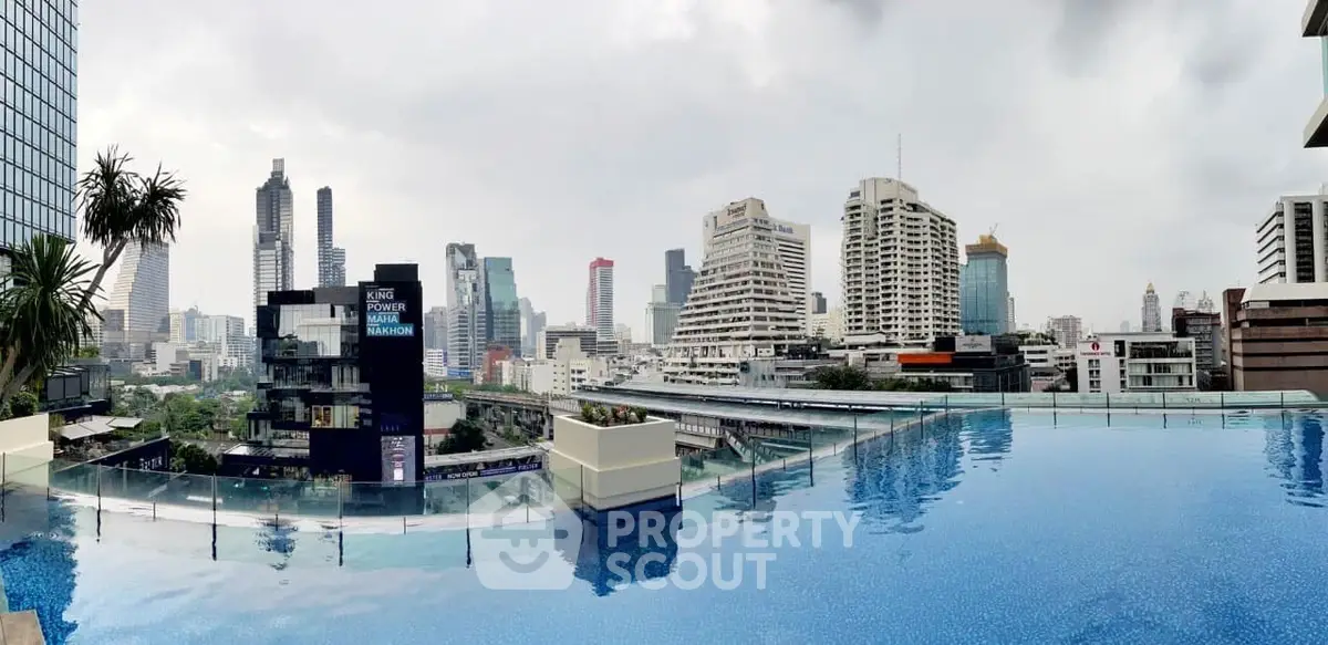 Stunning cityscape view from a luxurious rooftop infinity pool, perfect for urban living.