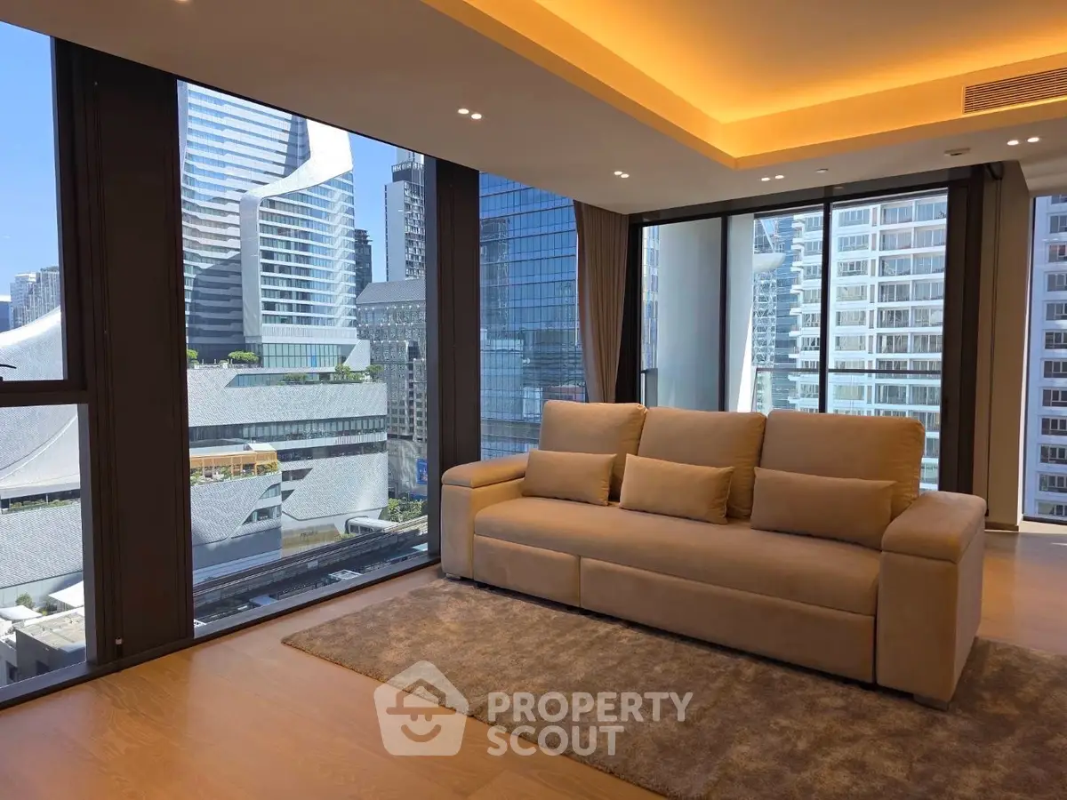 Luxurious living room with stunning city view and modern design