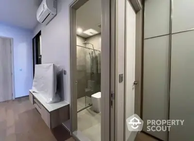 Modern apartment interior with bathroom and air conditioning unit