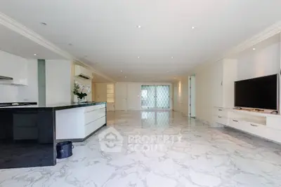 Spacious modern living room with marble flooring and sleek design