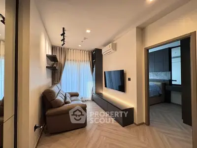 Modern living room with sleek design and cozy ambiance