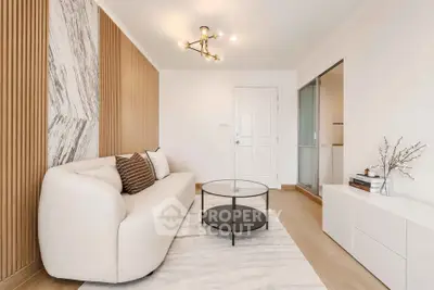 Modern living room with stylish decor and cozy seating area