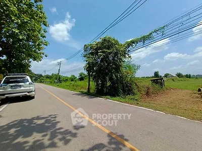 Scenic rural road with lush greenery and clear blue sky, ideal for countryside living.