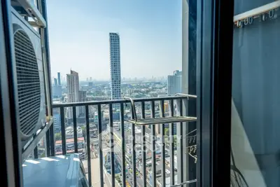 Stunning high-rise balcony view with cityscape and modern architecture