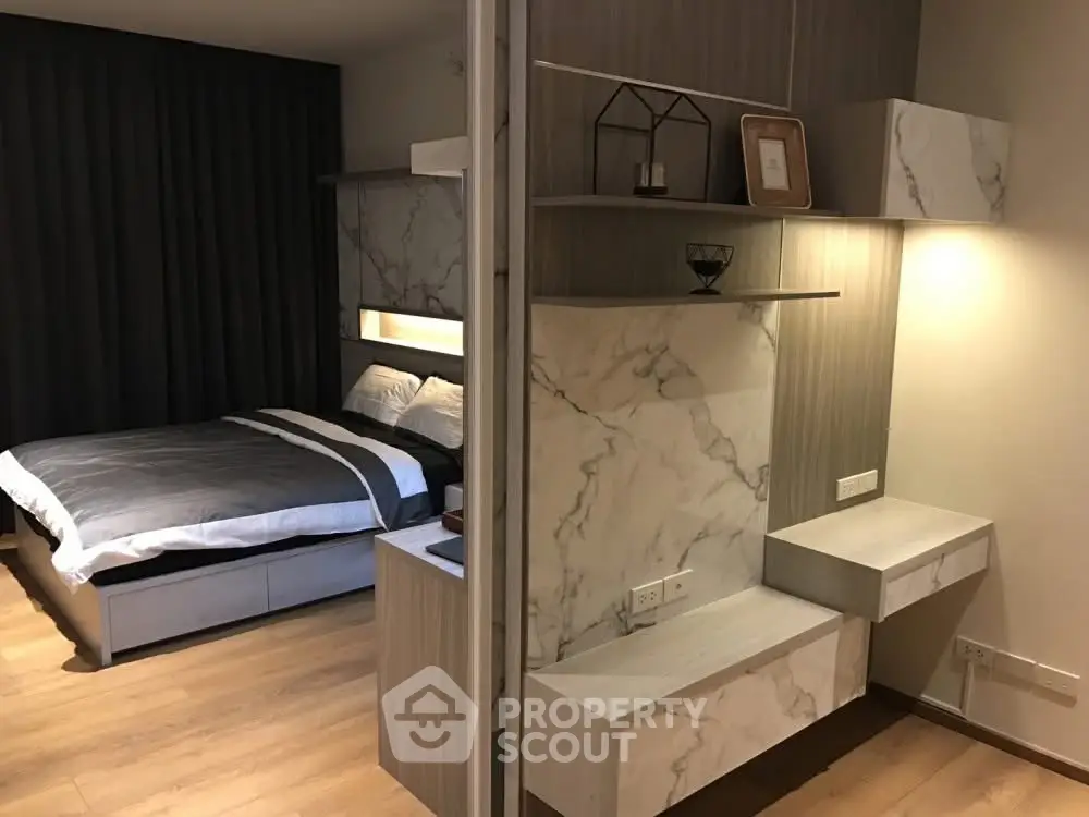 Modern bedroom with stylish decor and cozy ambiance