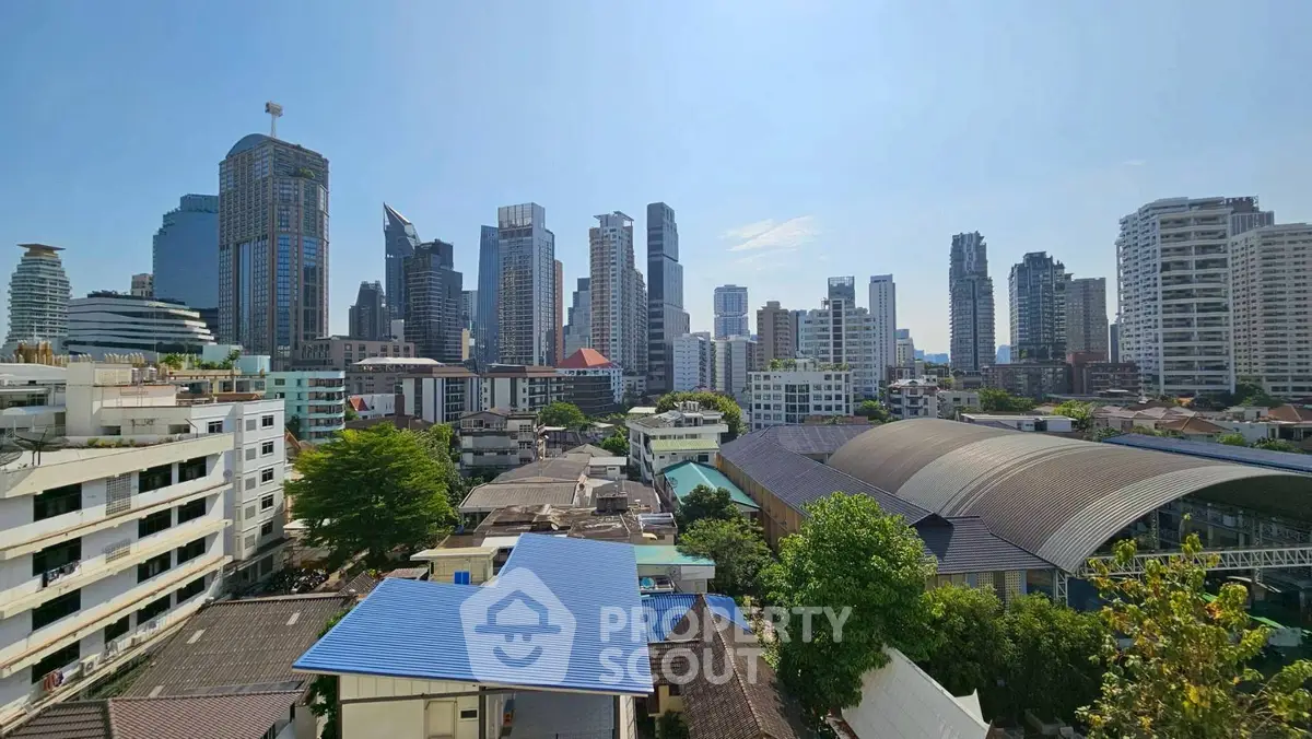 Stunning cityscape view showcasing modern skyscrapers and urban architecture under a clear blue sky.