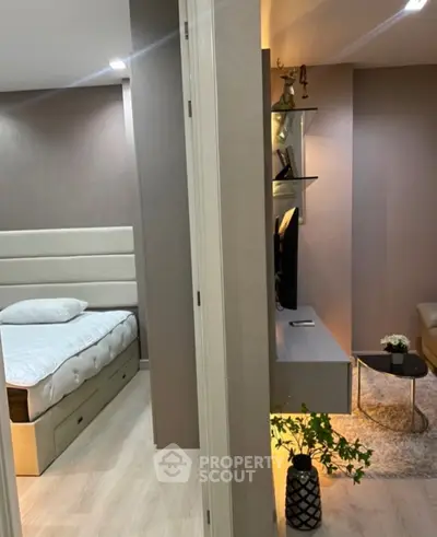 Modern apartment interior with cozy bedroom and stylish living area