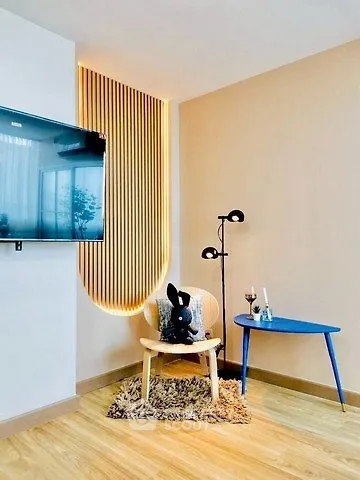 Stylish modern living room with unique lighting and decor