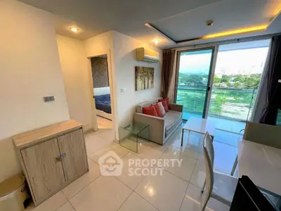 Modern living room with balcony view in stylish apartment