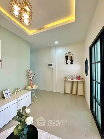 Modern interior with elegant lighting and stylish decor in a cozy living space.