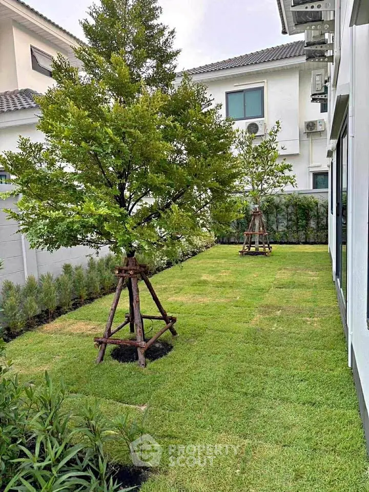 Beautifully landscaped garden with lush greenery and modern home exterior.