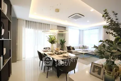 Luxurious modern living room with elegant dining area and stylish decor