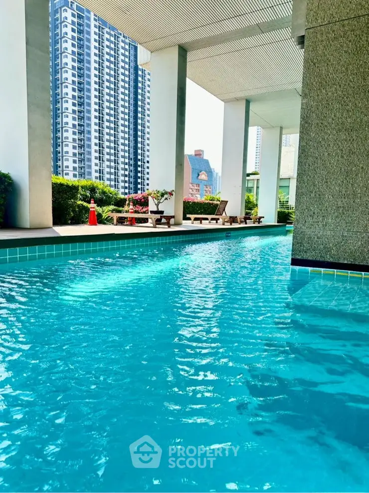 Luxurious high-rise pool with stunning city views and modern architecture.
