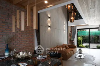Luxurious modern living room with high ceilings and elegant decor