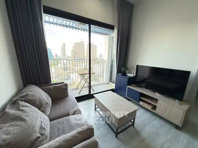 Modern living room with balcony view in urban apartment