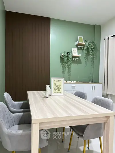 Stylish dining area with modern decor and cozy seating