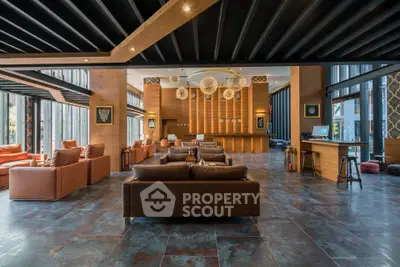 Luxurious modern living room with elegant leather sofas and contemporary lighting