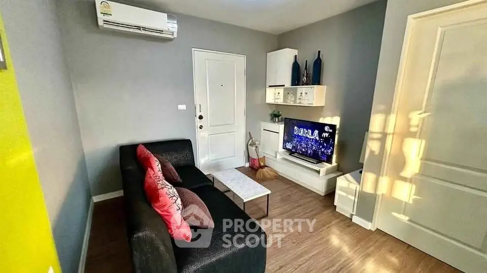 Cozy living room with modern decor and natural light