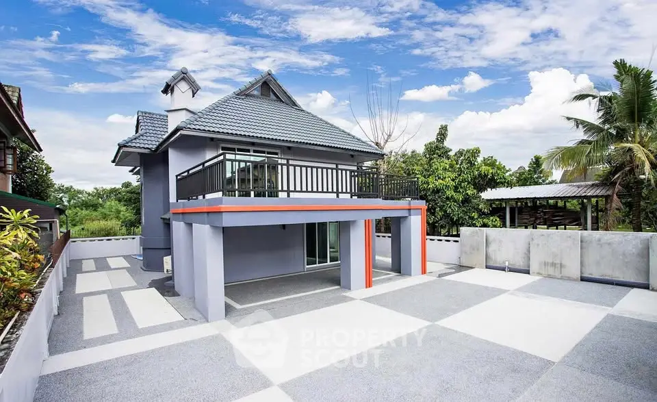 Modern two-story house with spacious terrace and contemporary design