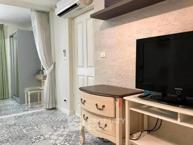 Charming interior with vintage furniture and modern amenities in cozy living space.