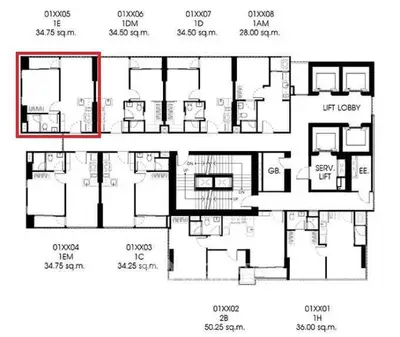 Detailed floor plan showcasing multiple apartment units with dimensions and layout.
