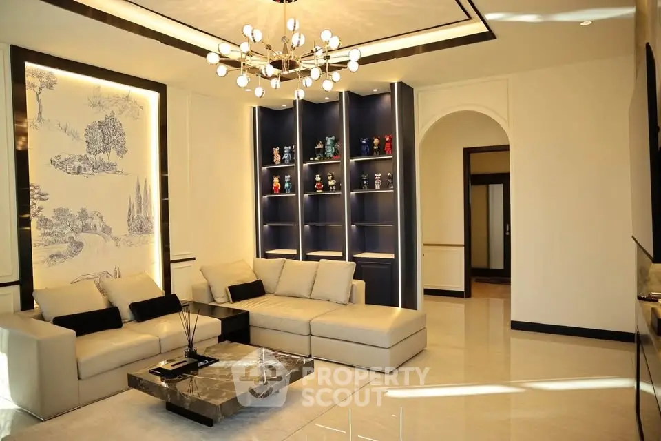 Luxurious modern living room with elegant decor and stylish lighting