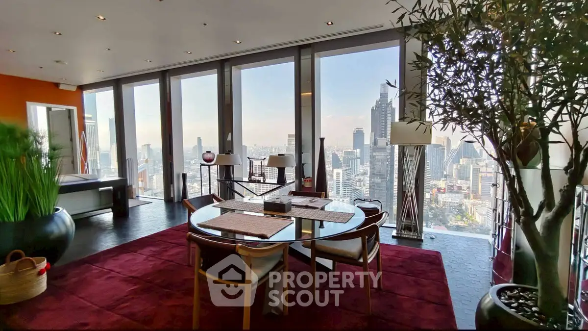 Luxurious high-rise living room with panoramic city views and elegant decor