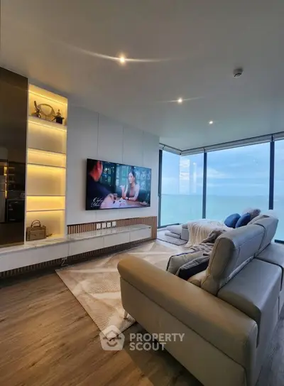 Luxurious living room with ocean view and modern decor