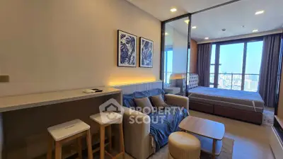 Modern studio apartment with open layout and city view